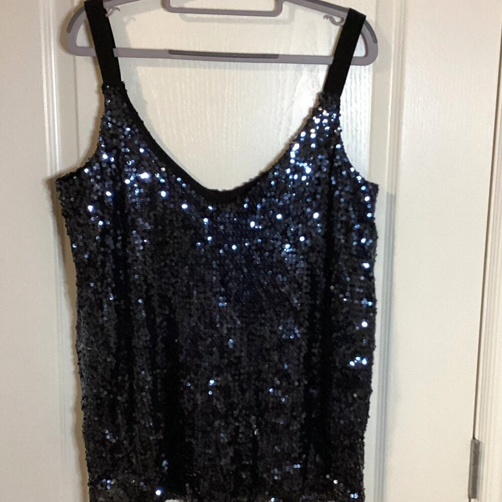 Long Tall Sally Women's Sequined Tank Top Blue/ Black Party Prom